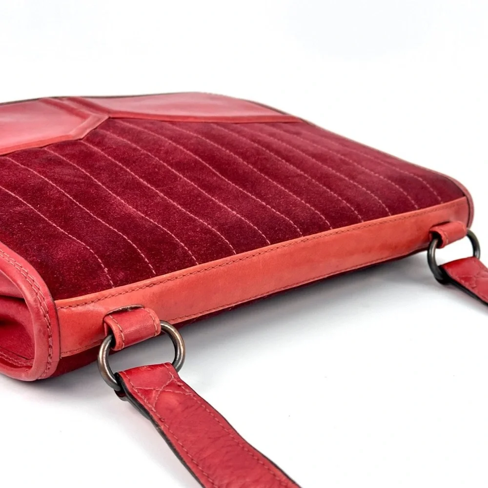 YSL YVES SAINT LAURENT Leather & Suede Art Deco Front Flap Messenger Bag COA